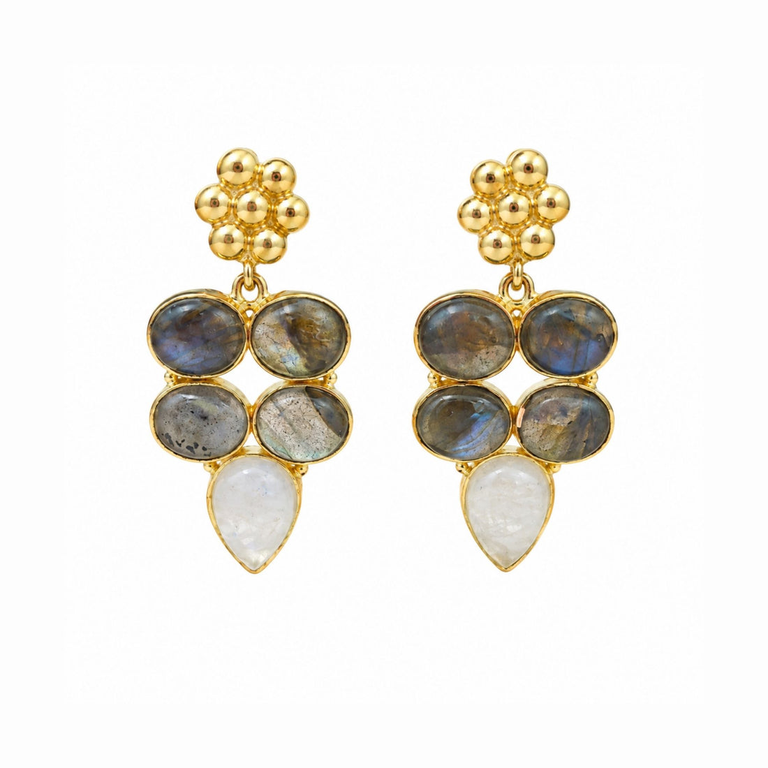 Natural Labradorite Rainbow Gemstone Gold Plated Dangle Earrings, Statement Drop Earrings, Boho Jewelry Gift for Her