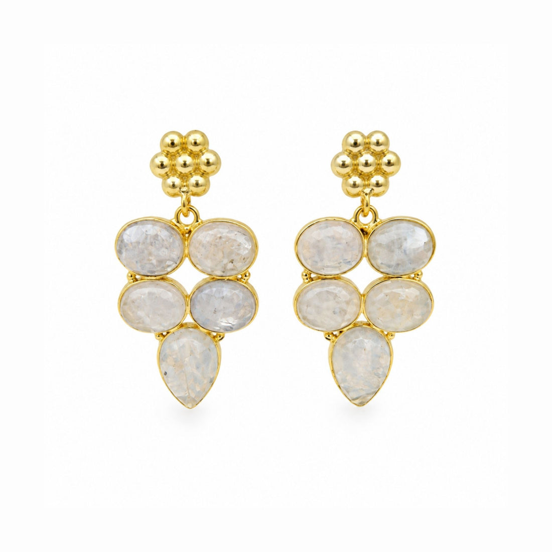 Natural White Rainbow Gemstone Gold Plated Dangle Earrings, Statement Drop Earrings, Boho Jewelry Gift for Her