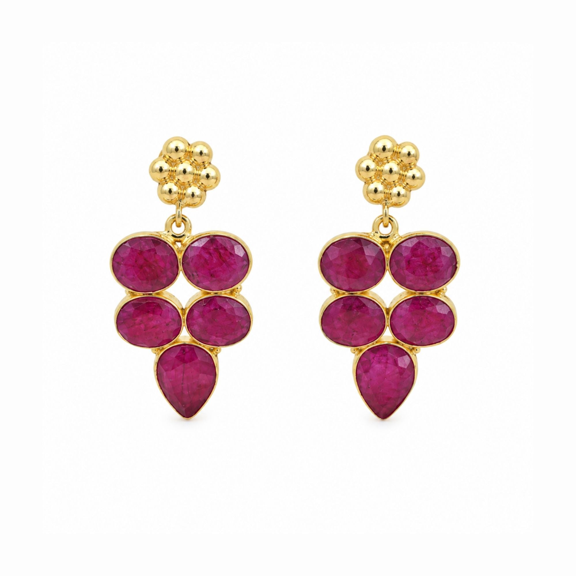 Natural Red Hathipara Earrings, Gold Plated Gemstone Dangle Earrings, Statement Drop Jewelry, Boho Gift for Her