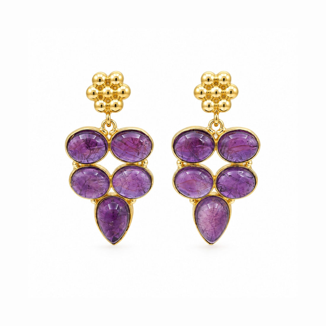 Natural Amethyst Gemstone Gold Plated Dangle Earrings, Purple Statement Drop Earrings, Boho Jewelry Gift for Her