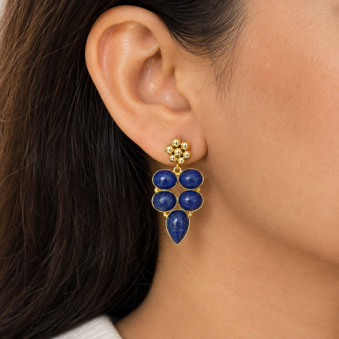 Natural Lapis Lazuli Earrings, Gold Plated Dangle Drop Earrings, Purple Statement Jewelry, Boho Gift for Her