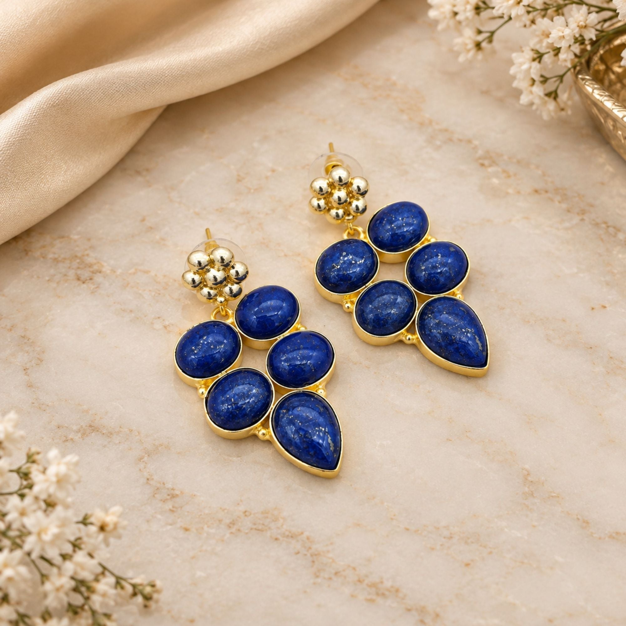 Natural Lapis Lazuli Earrings, Gold Plated Dangle Drop Earrings, Purple Statement Jewelry, Boho Gift for Her