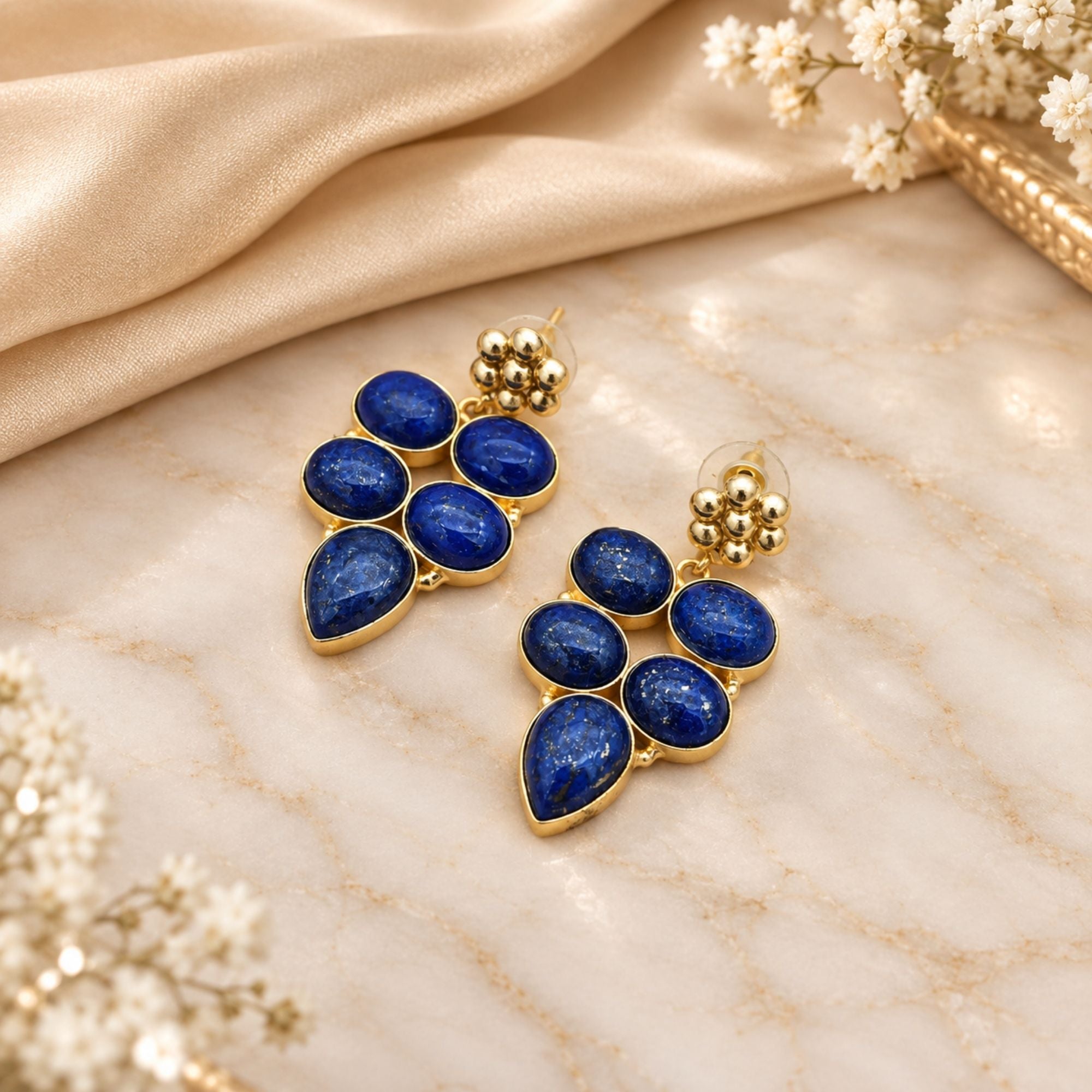 Natural Lapis Lazuli Earrings, Gold Plated Dangle Drop Earrings, Purple Statement Jewelry, Boho Gift for Her