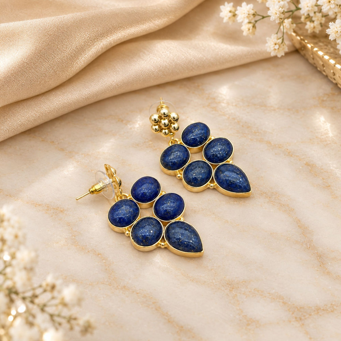Natural Lapis Lazuli Earrings, Gold Plated Dangle Drop Earrings, Purple Statement Jewelry, Boho Gift for Her
