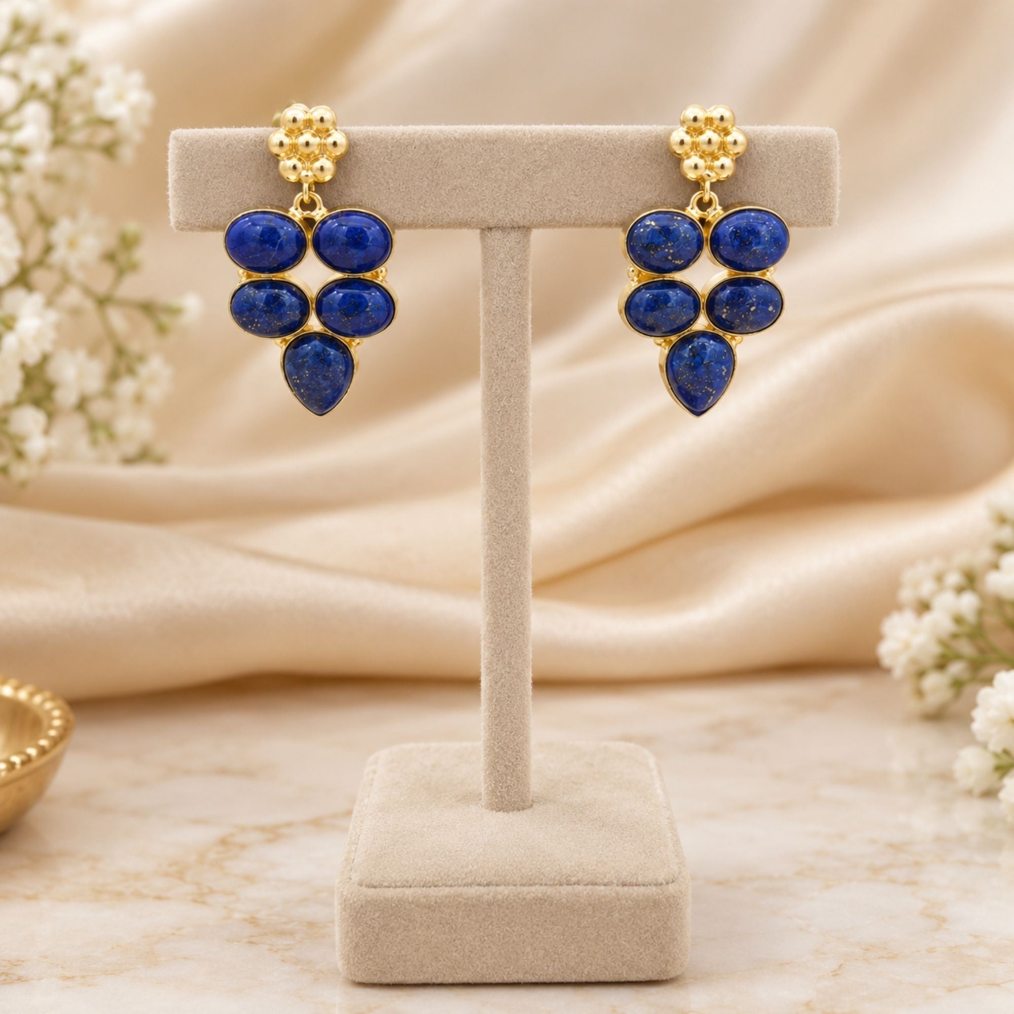 Natural Lapis Lazuli Earrings, Gold Plated Dangle Drop Earrings, Purple Statement Jewelry, Boho Gift for Her