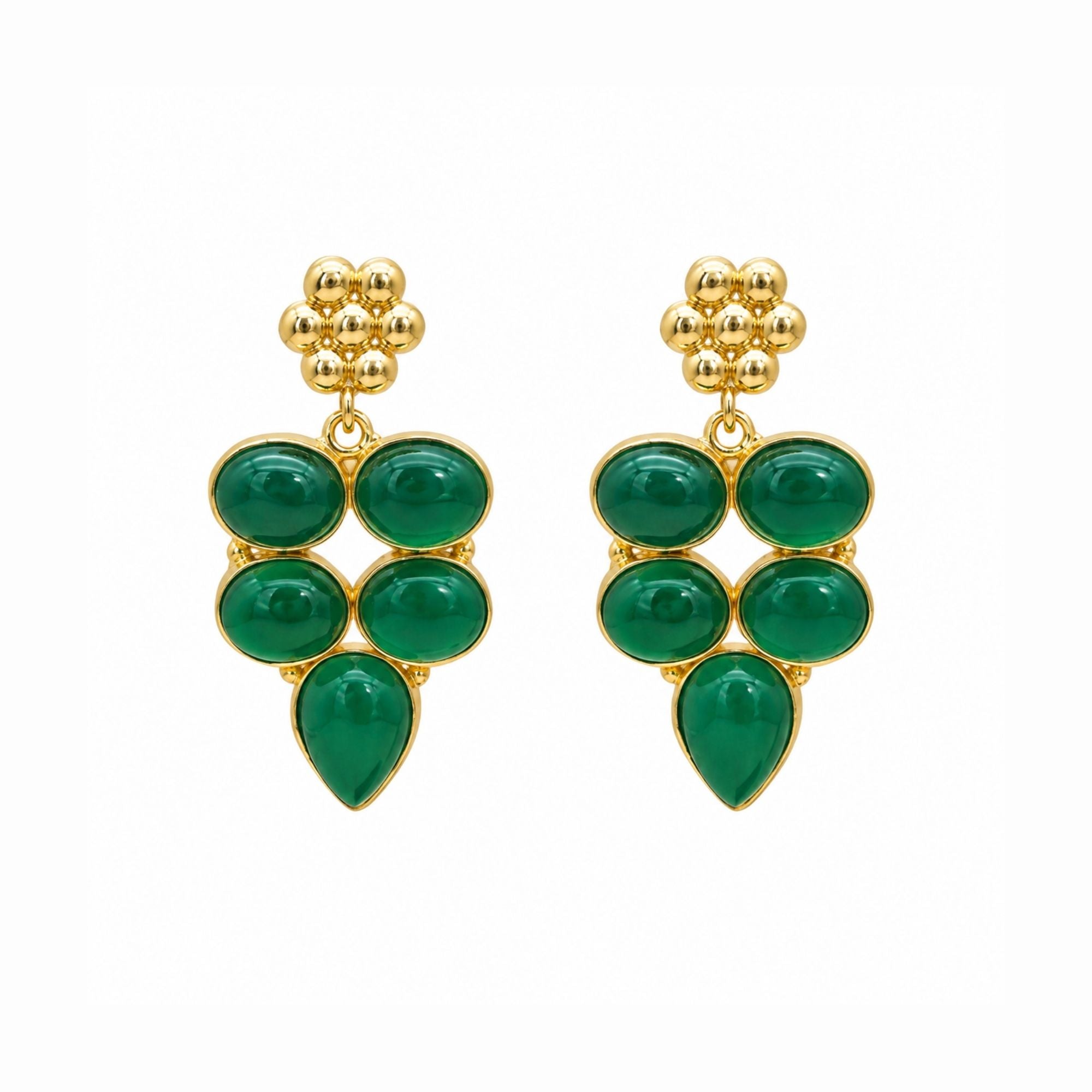 Natural Green Onyx Earrings, Gold Plated Gemstone Dangle Earrings, Boho Statement Jewelry, Handmade Gift for Her