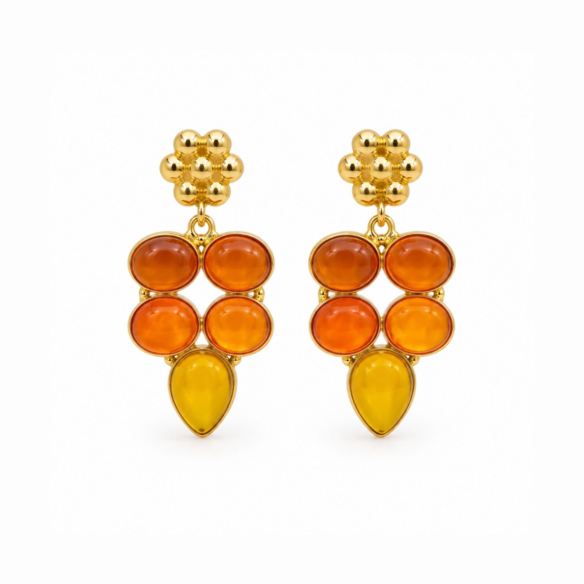 Gold Plated Carnelian & Yellow Chalcedony Earrings, Natural Gemstone Dangle Earrings, Boho Statement Jewelry, Gift for Her