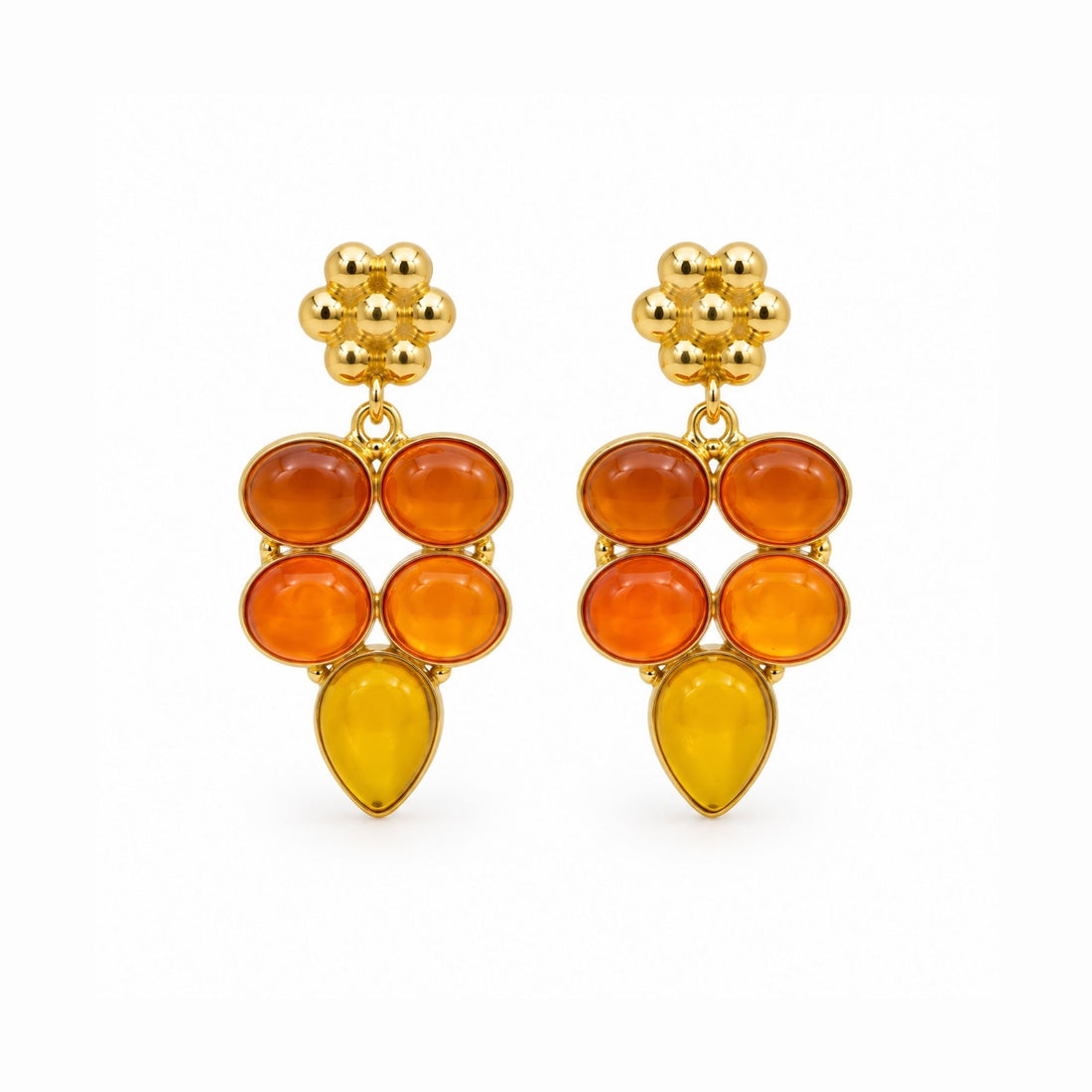 Gold Plated Carnelian & Yellow Chalcedony Earrings, Natural Gemstone Dangle Earrings, Boho Statement Jewelry, Gift for Her
