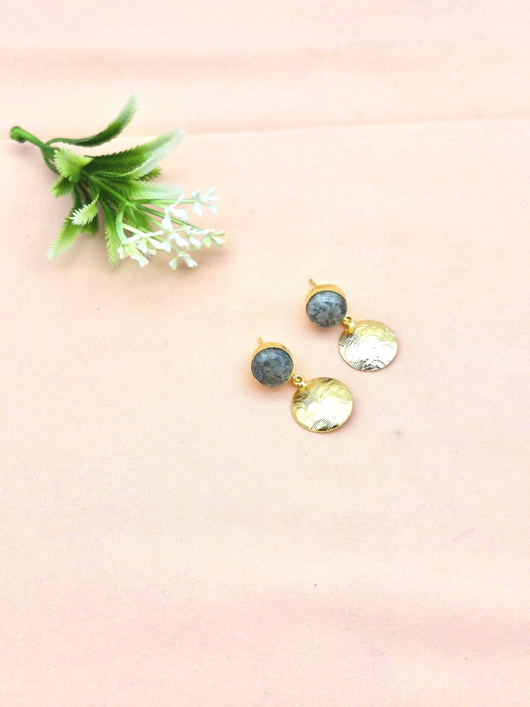 Gold Plated Brass Dangle Earrings –  Semi Precious Stone Handcrafted Jewelry