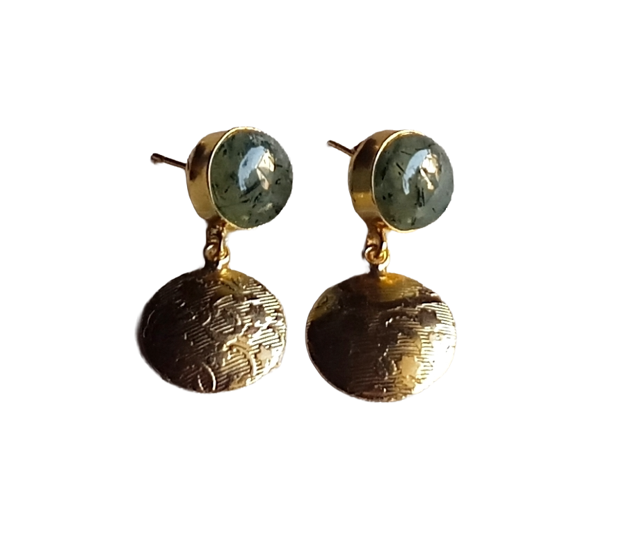 Gold Plated Brass Dangle Earrings –  Semi Precious Stone Handcrafted Jewelry