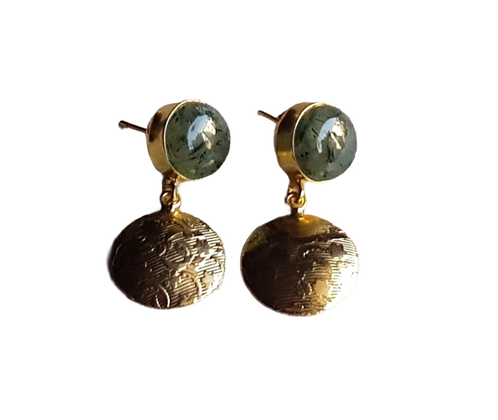 Gold Plated Brass Dangle Earrings –  Semi Precious Stone Handcrafted Jewelry