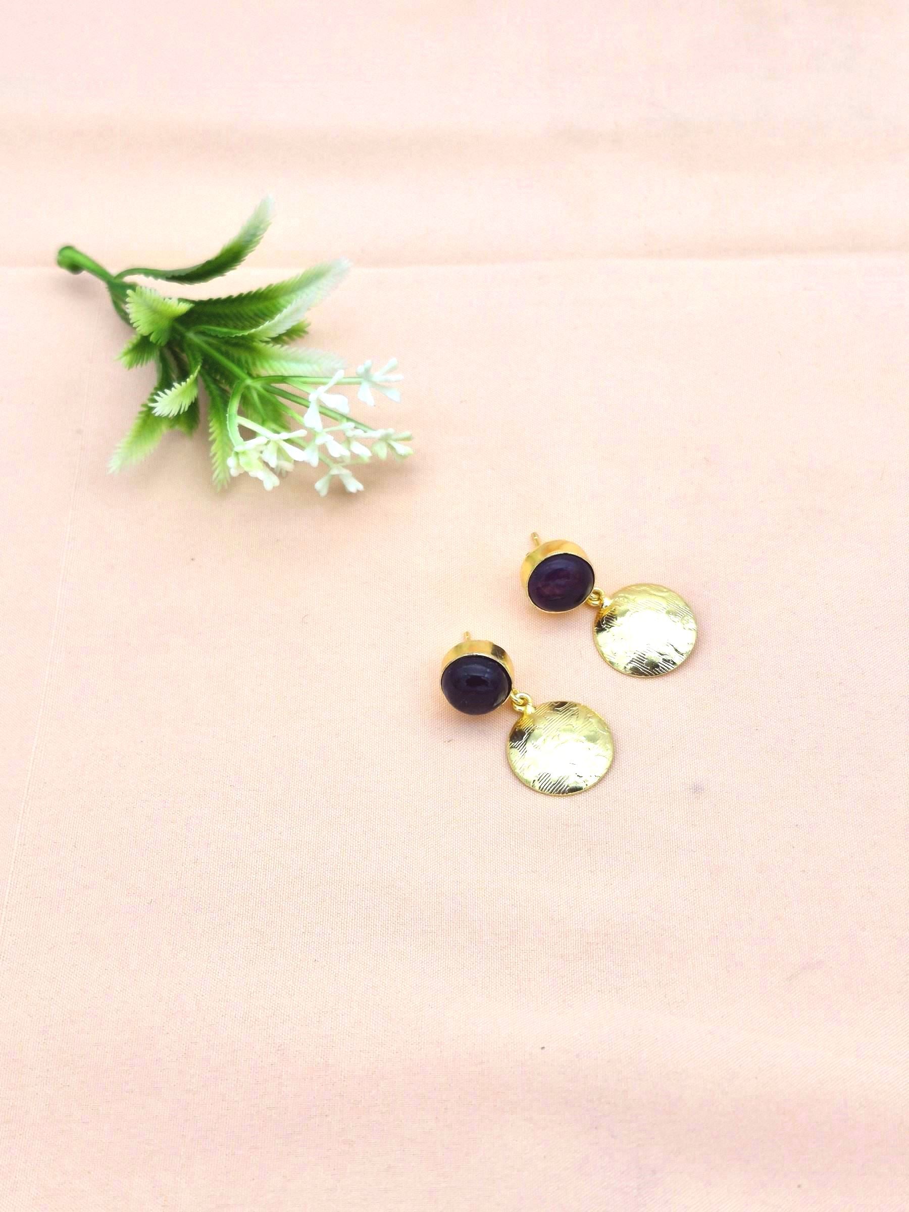 Gold Plated Brass Dangle Earrings –  Semi Precious Stone Handcrafted Jewelry