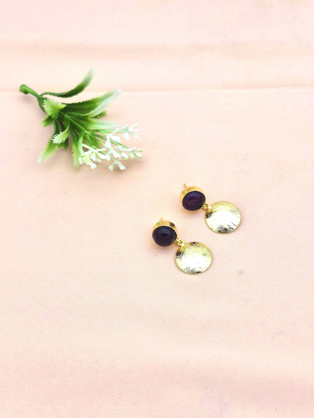 Gold Plated Brass Dangle Earrings –  Semi Precious Stone Handcrafted Jewelry