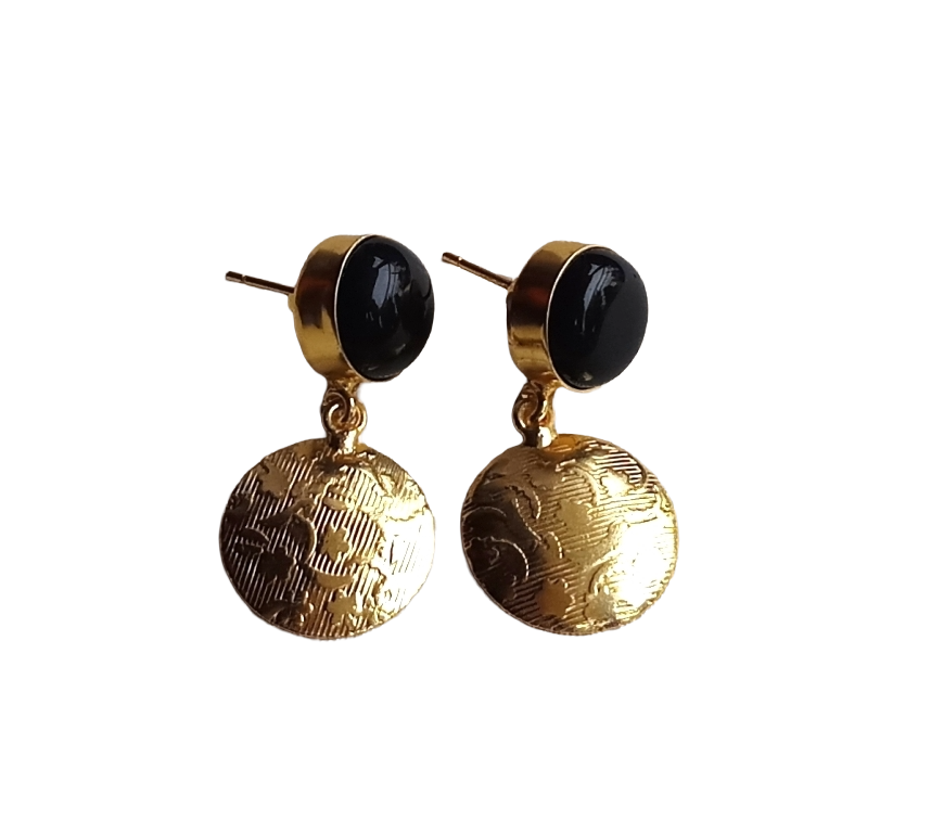Gold Plated Brass Dangle Earrings –  Semi Precious Stone Handcrafted Jewelry