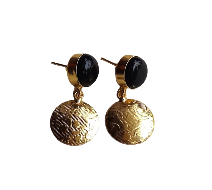 Gold Plated Brass Dangle Earrings –  Semi Precious Stone Handcrafted Jewelry