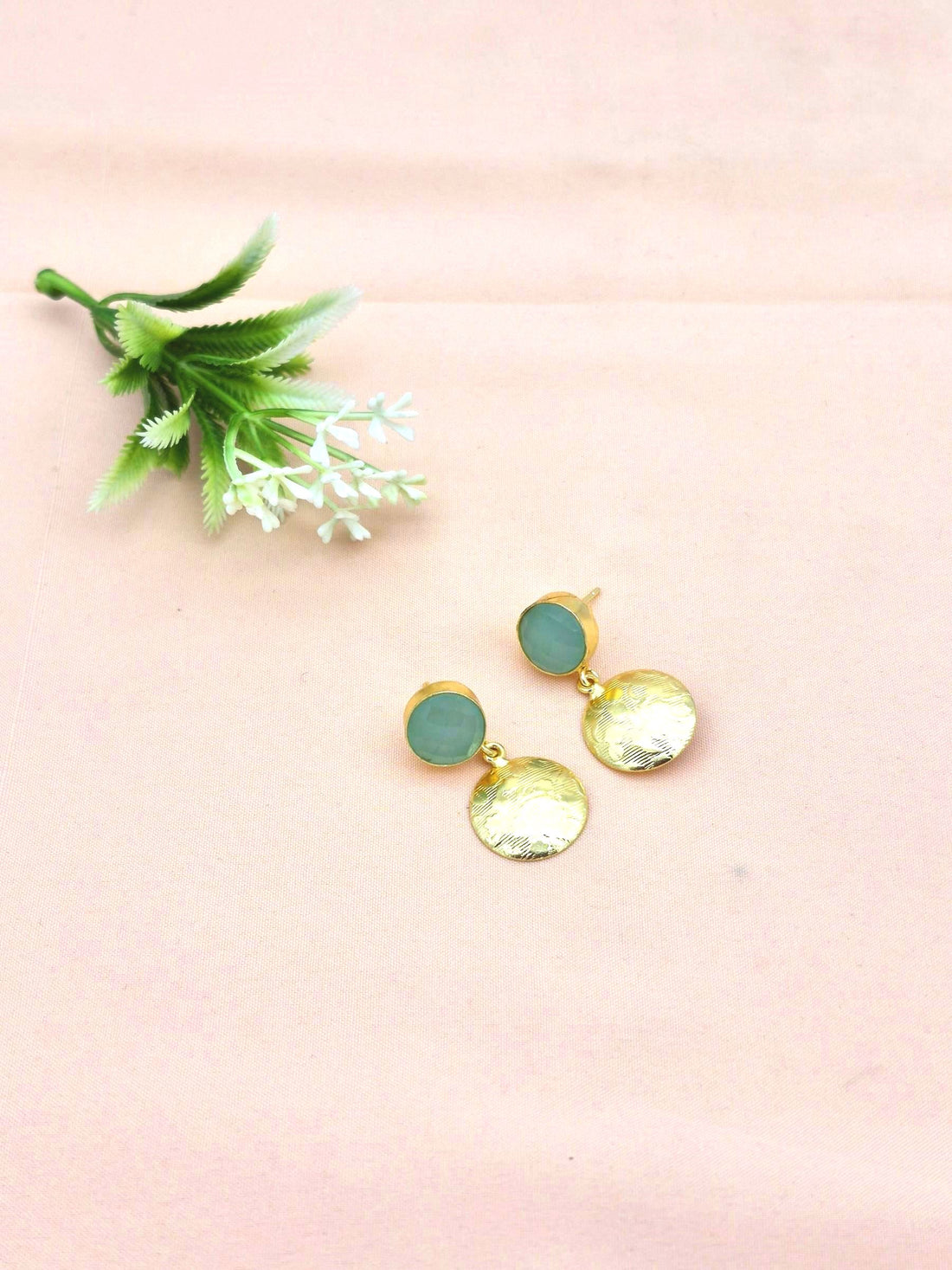 Gold Plated Brass Dangle Earrings –  Semi Precious Stone Handcrafted Jewelry