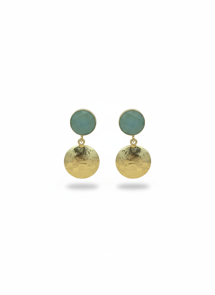 Gold Plated Brass Dangle Earrings –  Semi Precious Stone Handcrafted Jewelry