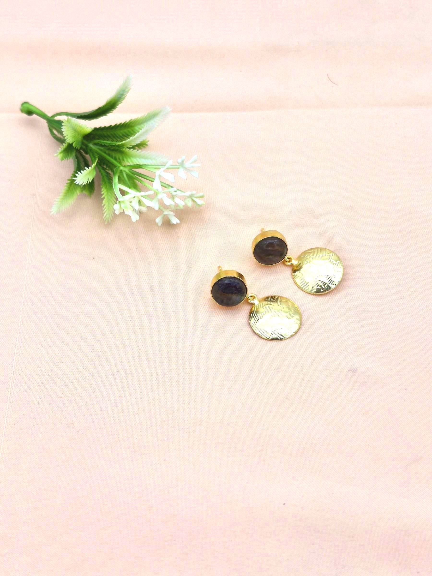 Gold Plated Brass Dangle Earrings –  Semi Precious Stone Handcrafted Jewelry