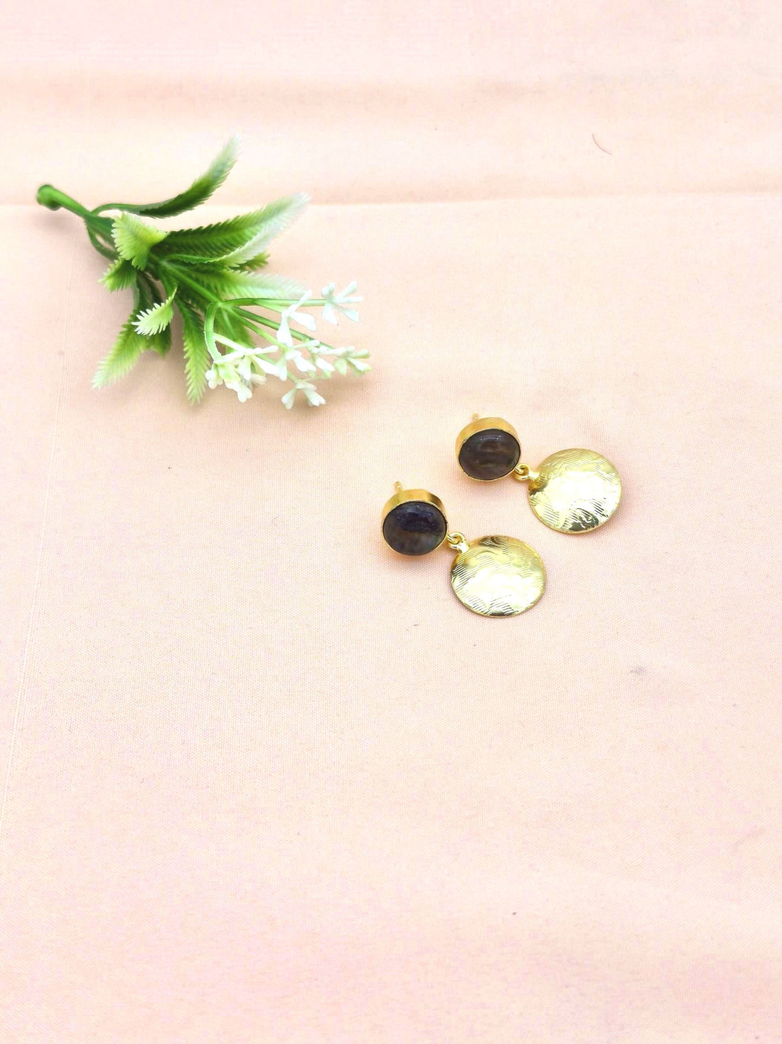 Gold Plated Brass Dangle Earrings –  Semi Precious Stone Handcrafted Jewelry