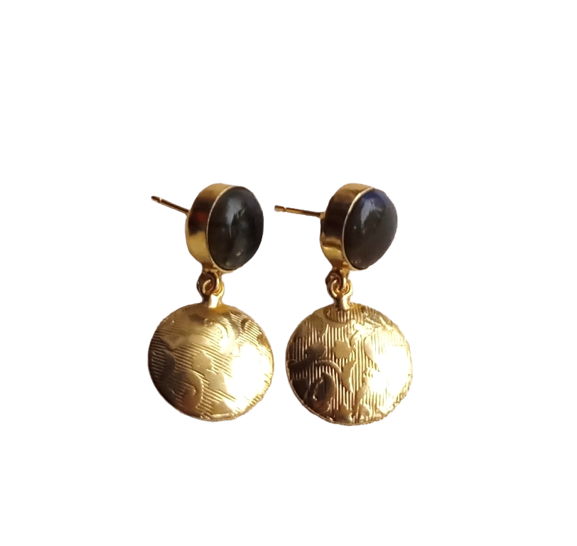 Gold Plated Brass Dangle Earrings –  Semi Precious Stone Handcrafted Jewelry