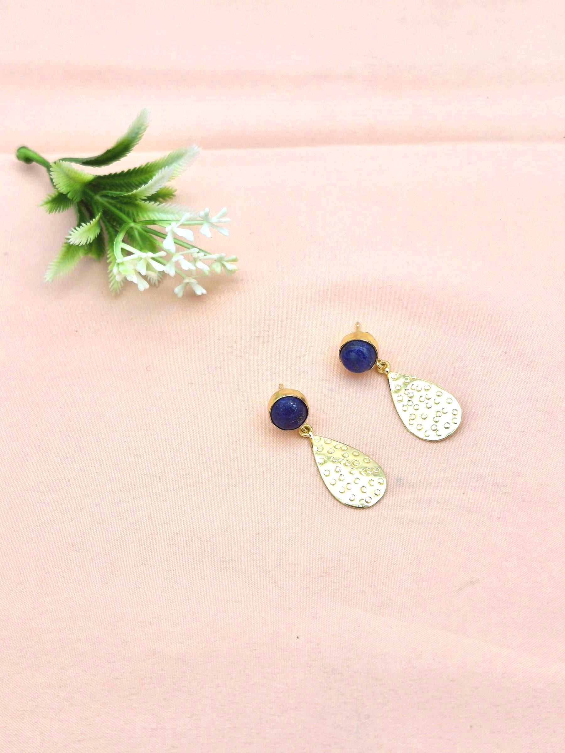 Gold Plated Brass Dangle Earrings –  Semi Precious Stone Handcrafted Jewelry