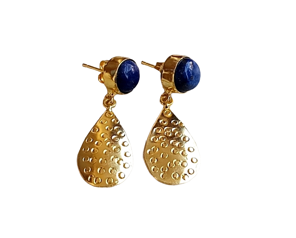 Gold Plated Brass Dangle Earrings –  Semi Precious Stone Handcrafted Jewelry