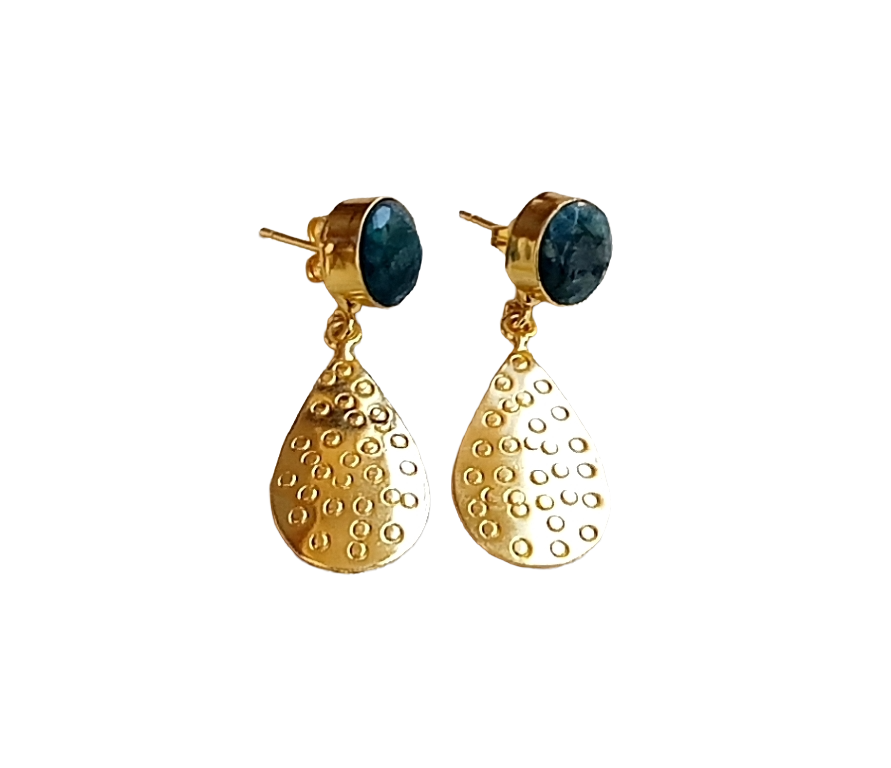 Gold Plated Brass Dangle Earrings –  Semi Precious Stone Handcrafted Jewelry
