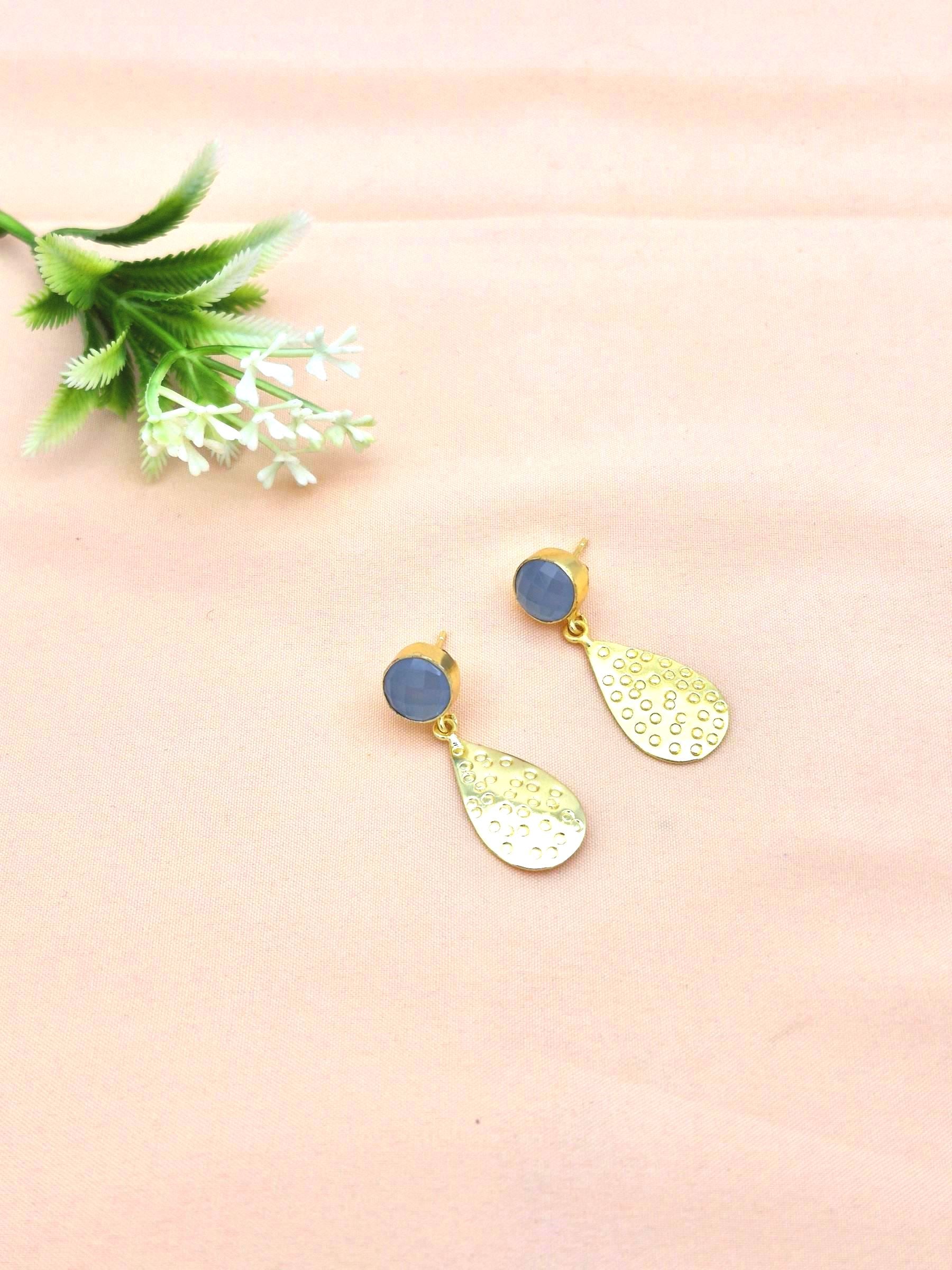 Gold Plated Brass Dangle Earrings –  Semi Precious Stone Handcrafted Jewelry