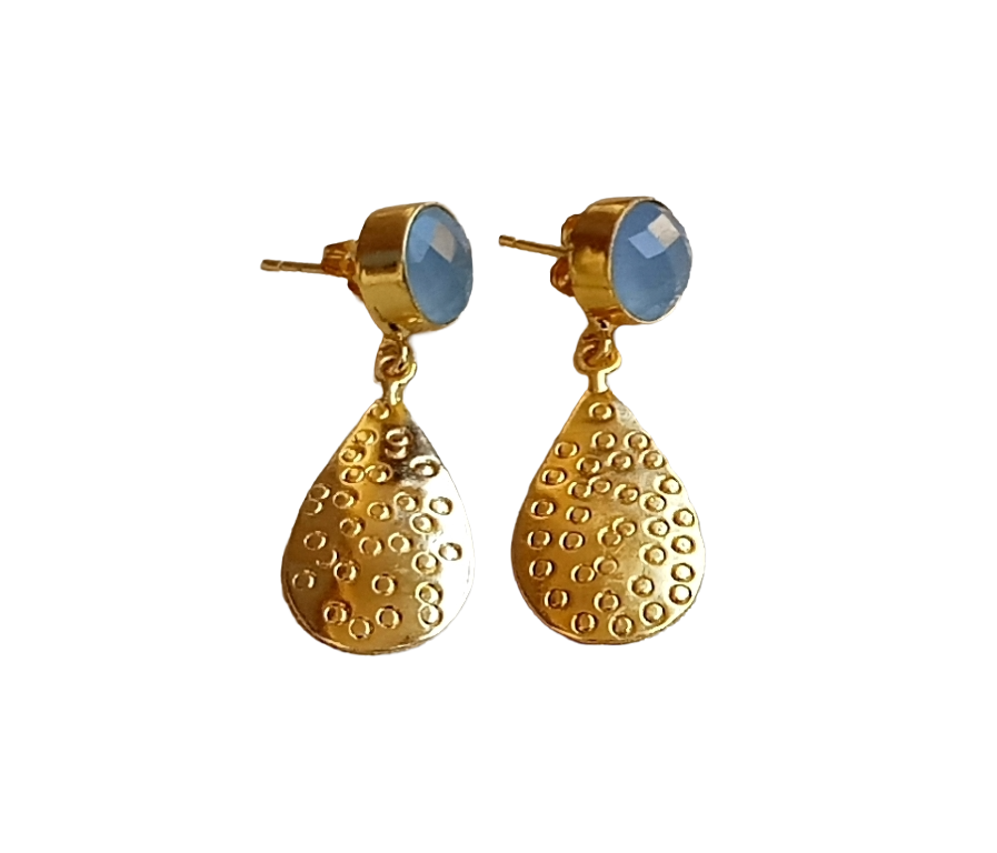 Gold Plated Brass Dangle Earrings –  Semi Precious Stone Handcrafted Jewelry