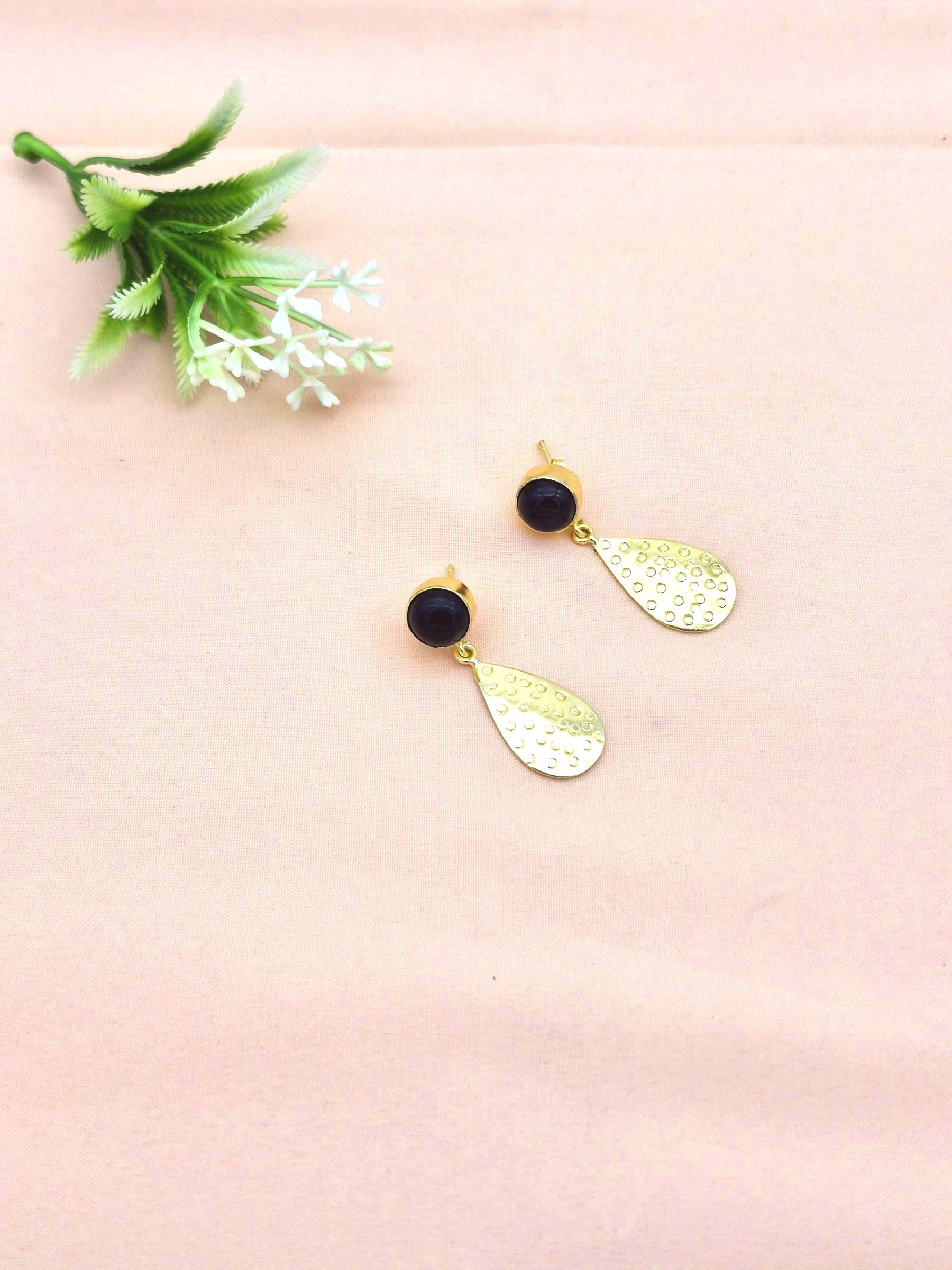 Gold Plated Brass Dangle Earrings –  Semi Precious Stone Handcrafted Jewelry