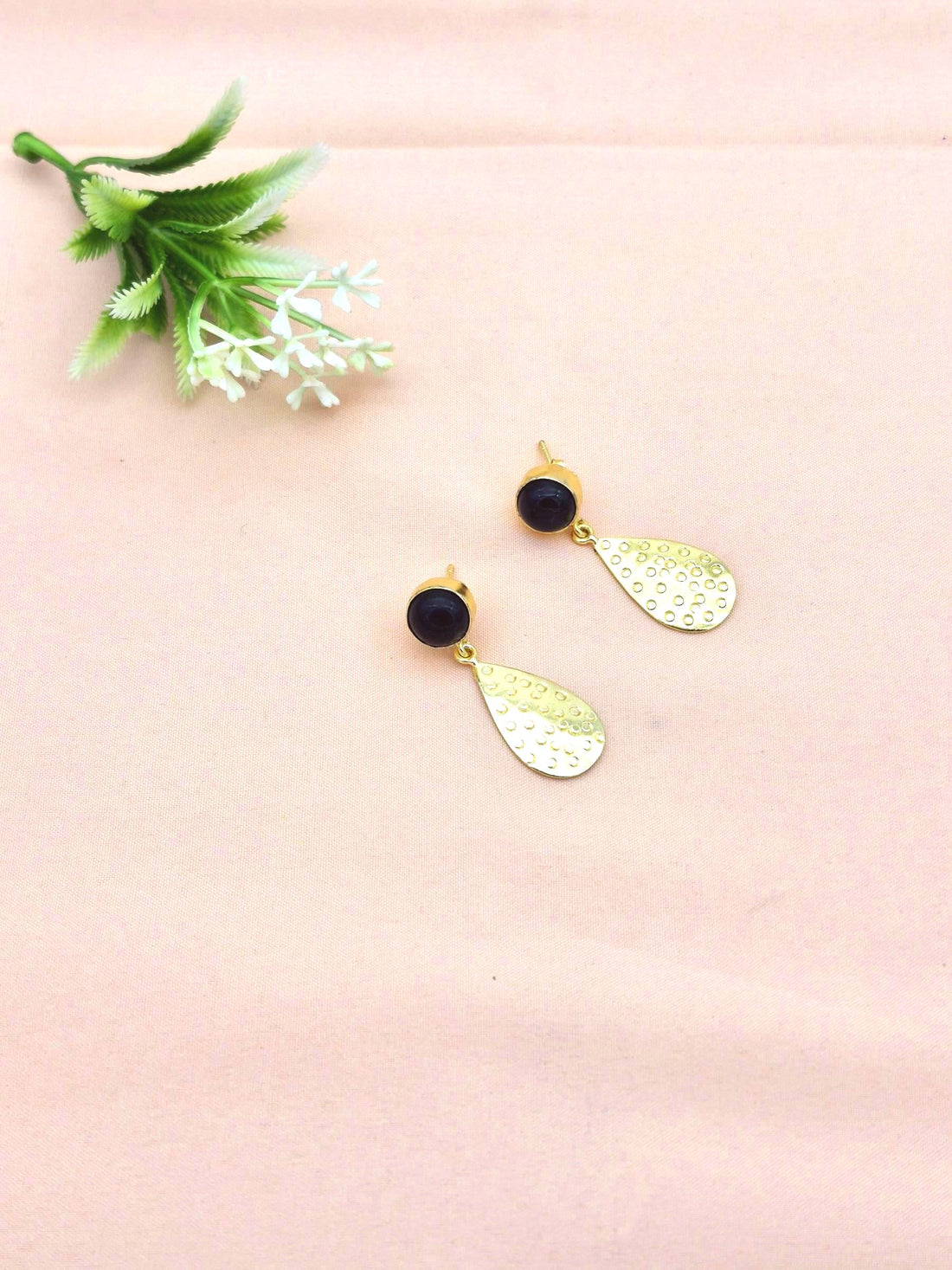 Gold Plated Brass Dangle Earrings –  Semi Precious Stone Handcrafted Jewelry