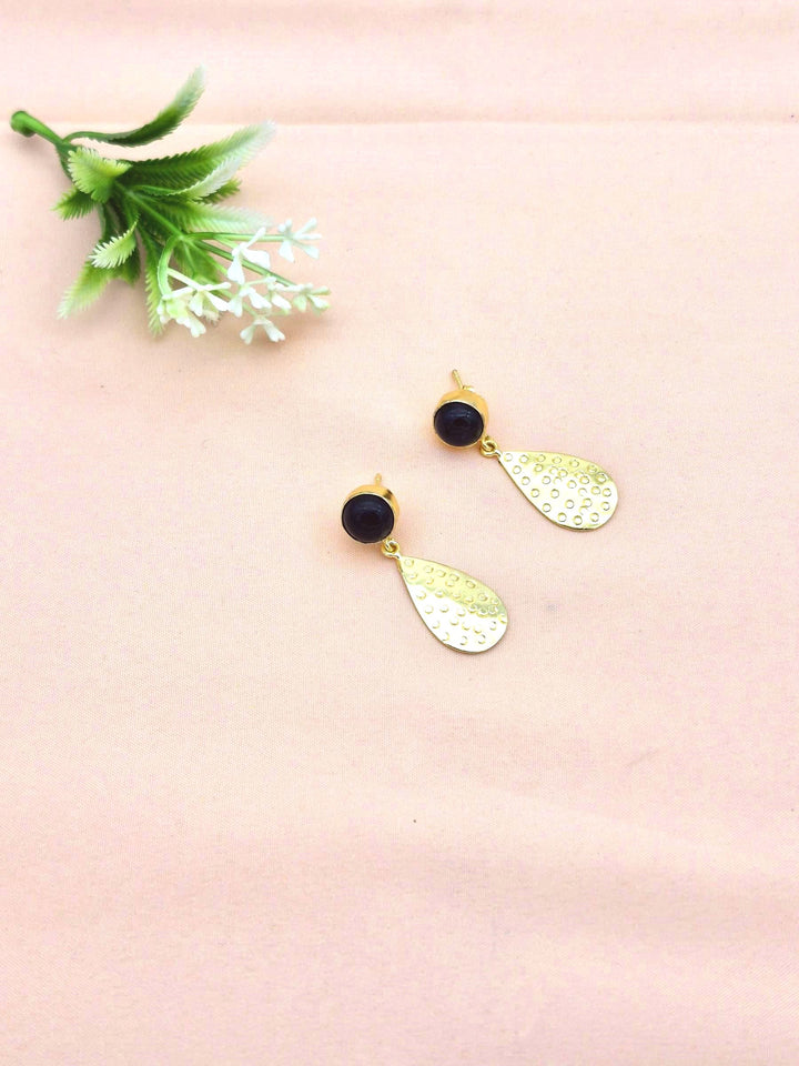 Gold Plated Brass Dangle Earrings –  Semi Precious Stone Handcrafted Jewelry