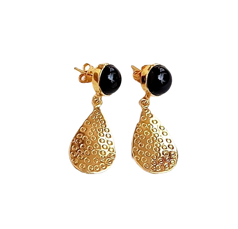 Gold Plated Brass Dangle Earrings –  Semi Precious Stone Handcrafted Jewelry