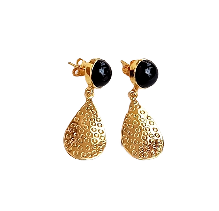 Gold Plated Brass Dangle Earrings –  Semi Precious Stone Handcrafted Jewelry