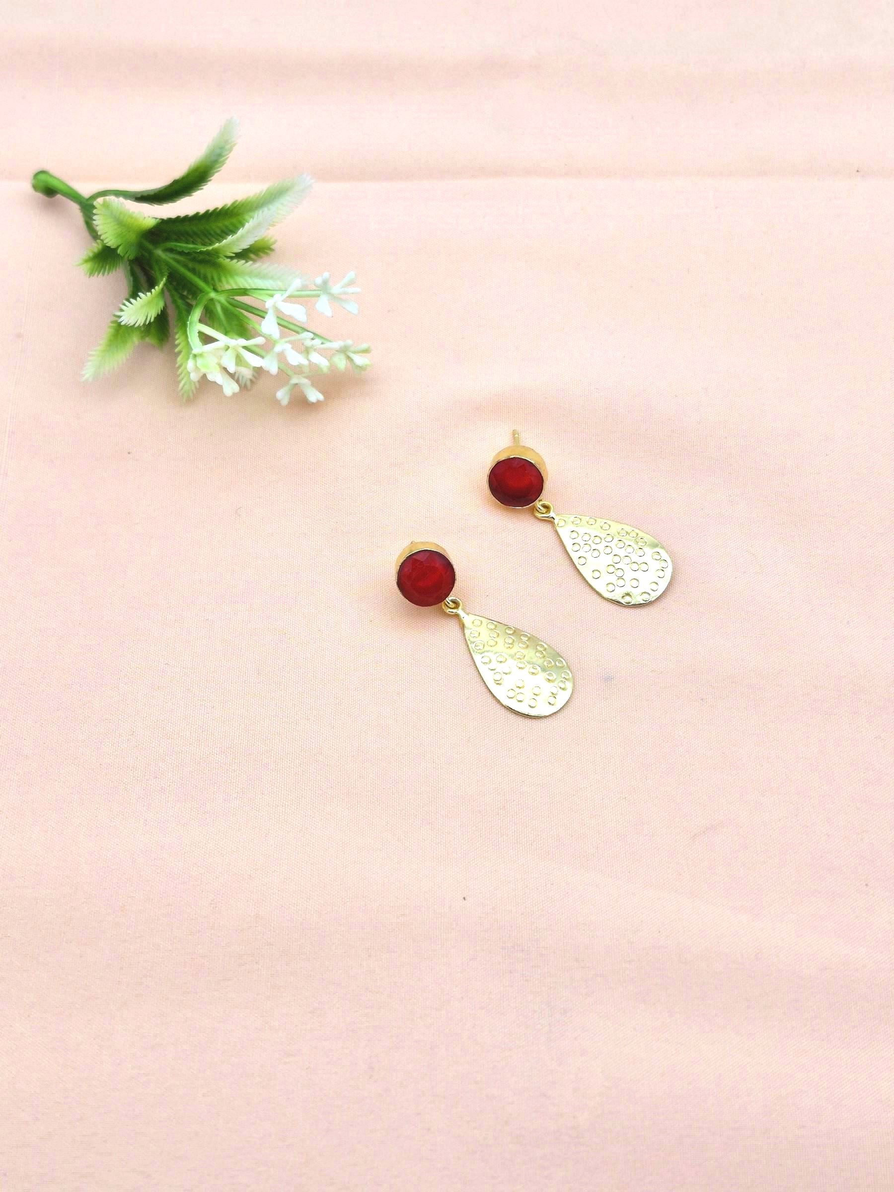 Gold Plated Brass Dangle Earrings –  Semi Precious Stone Handcrafted Jewelry