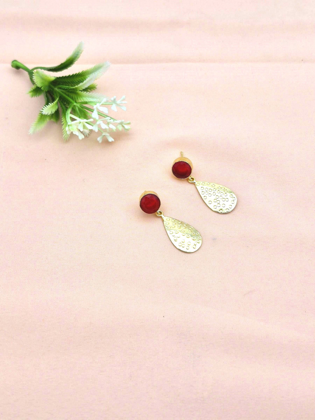Gold Plated Brass Dangle Earrings –  Semi Precious Stone Handcrafted Jewelry