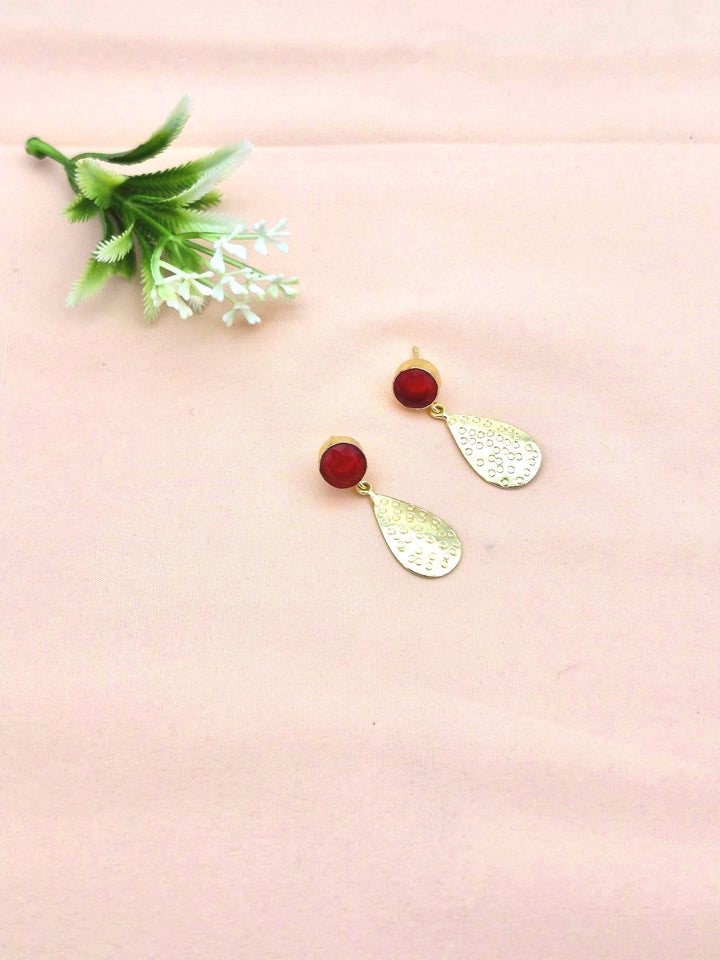 Gold Plated Brass Dangle Earrings –  Semi Precious Stone Handcrafted Jewelry