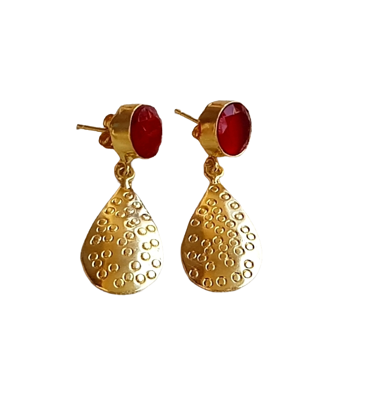 Gold Plated Brass Dangle Earrings –  Semi Precious Stone Handcrafted Jewelry