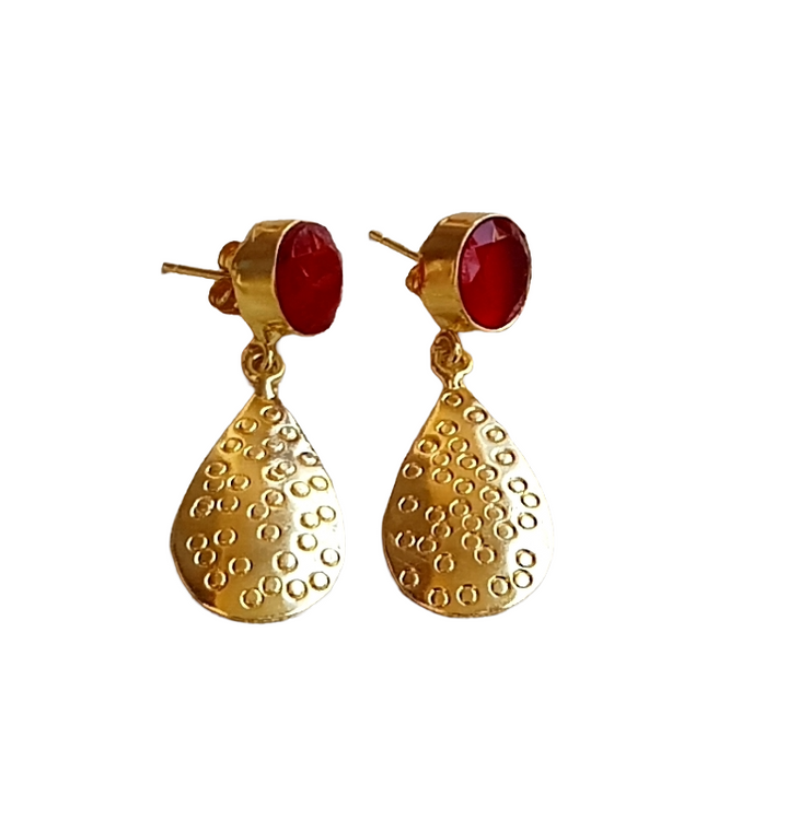 Gold Plated Brass Dangle Earrings –  Semi Precious Stone Handcrafted Jewelry