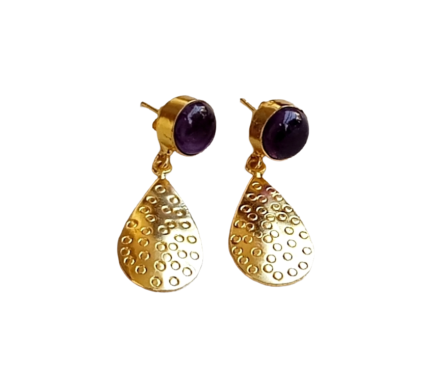 Gold Plated Brass Dangle Earrings –  Semi Precious Stone Handcrafted Jewelry