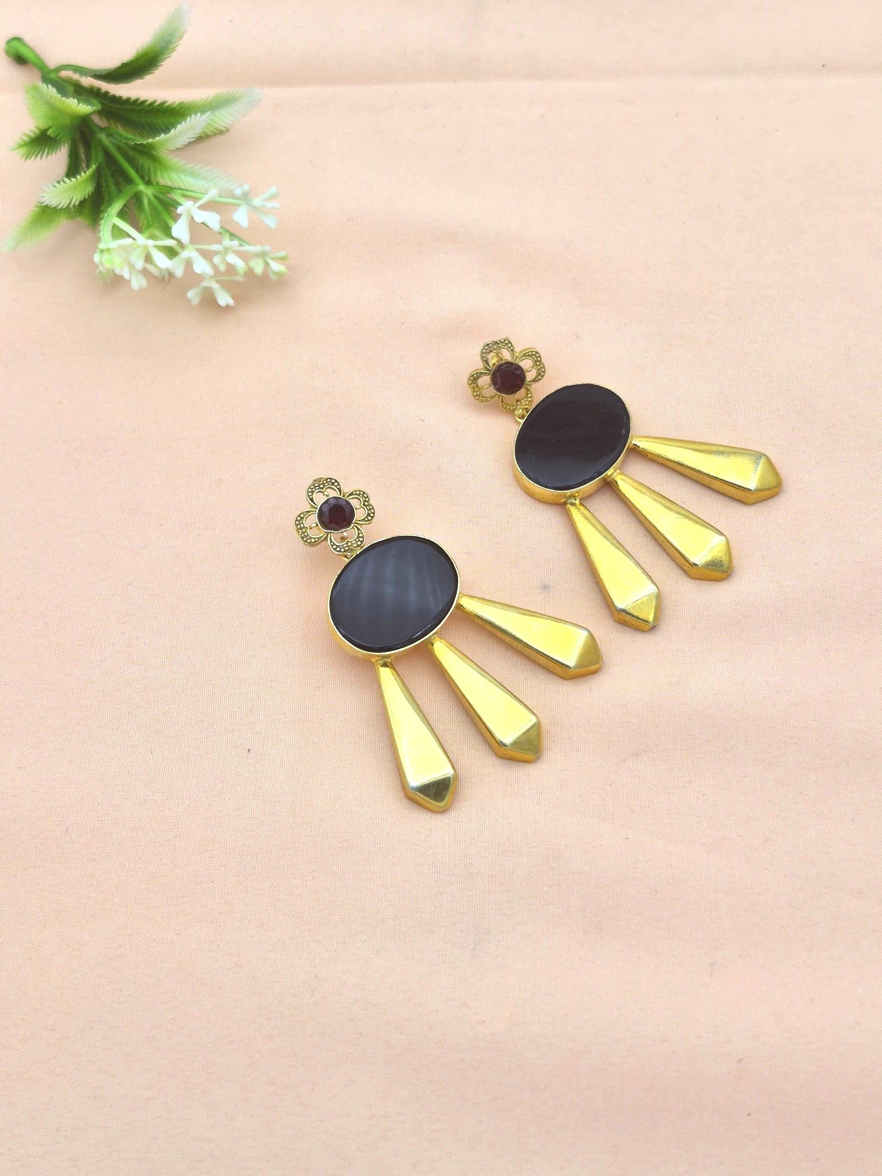Awesome Gold Plated Dangle Earrings –  Imitation Stone Jewelry