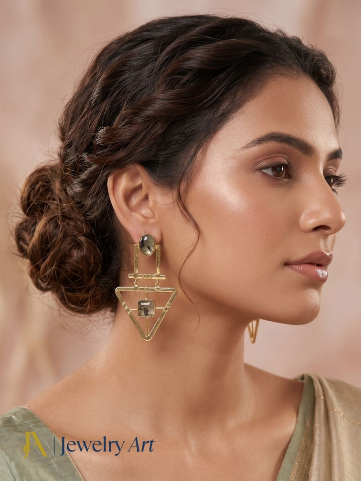 Charming Gold Plated Semi Precious Gemstone Awesome Designer Dangle Drop Earrings