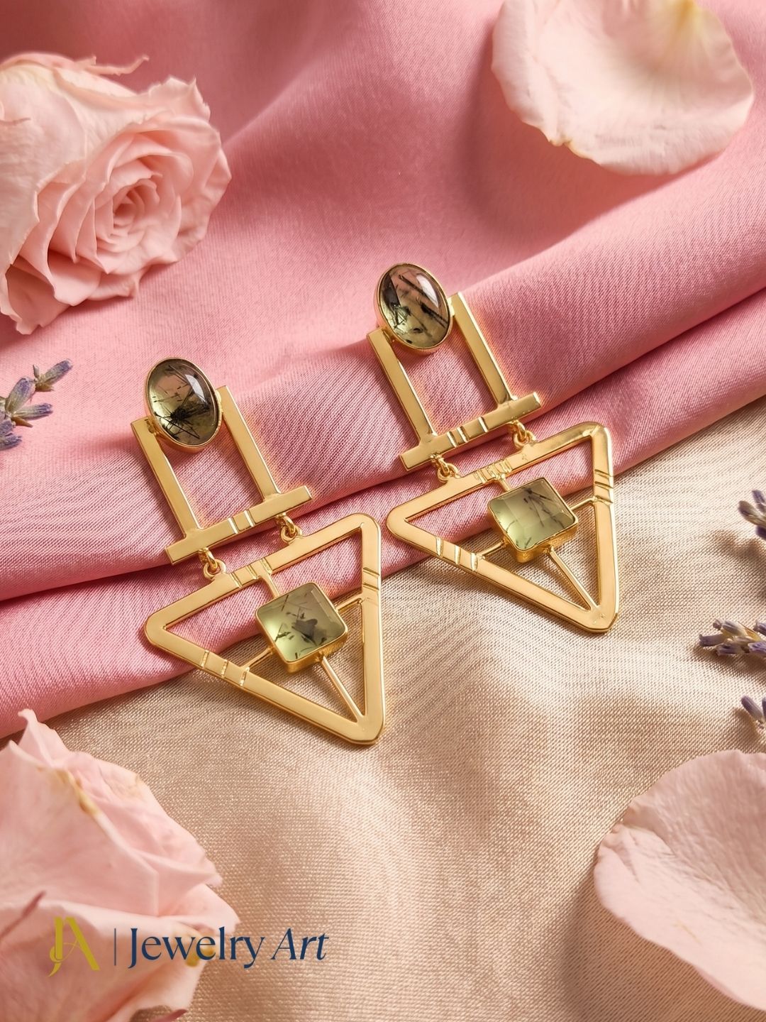 Charming Gold Plated Semi Precious Gemstone Awesome Designer Dangle Drop Earrings