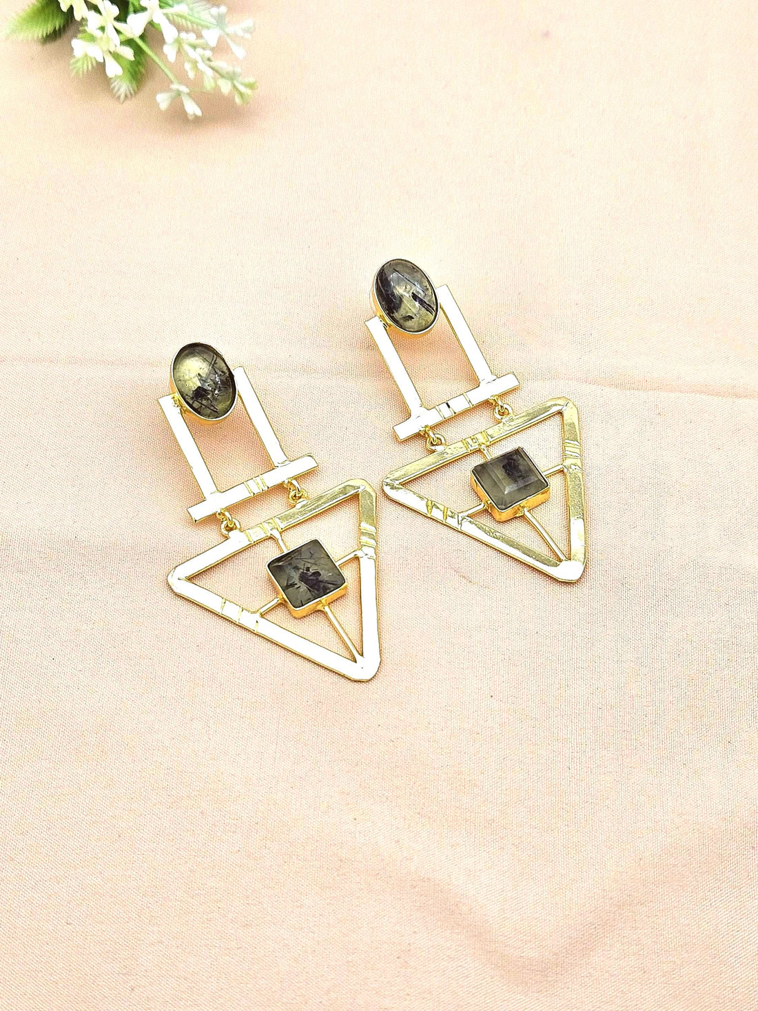 Charming Gold Plated Semi Precious Gemstone Awesome Designer Dangle Drop Earrings