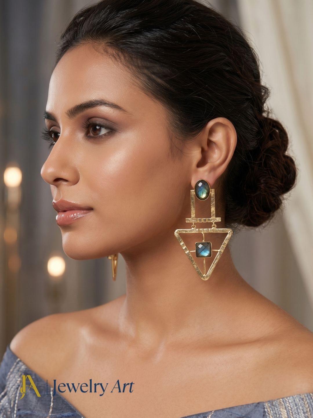 Charming Gold Plated Semi Precious Gemstone Awesome Designer Dangle Drop Earrings