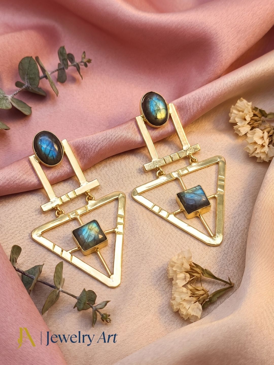 Charming Gold Plated Semi Precious Gemstone Awesome Designer Dangle Drop Earrings