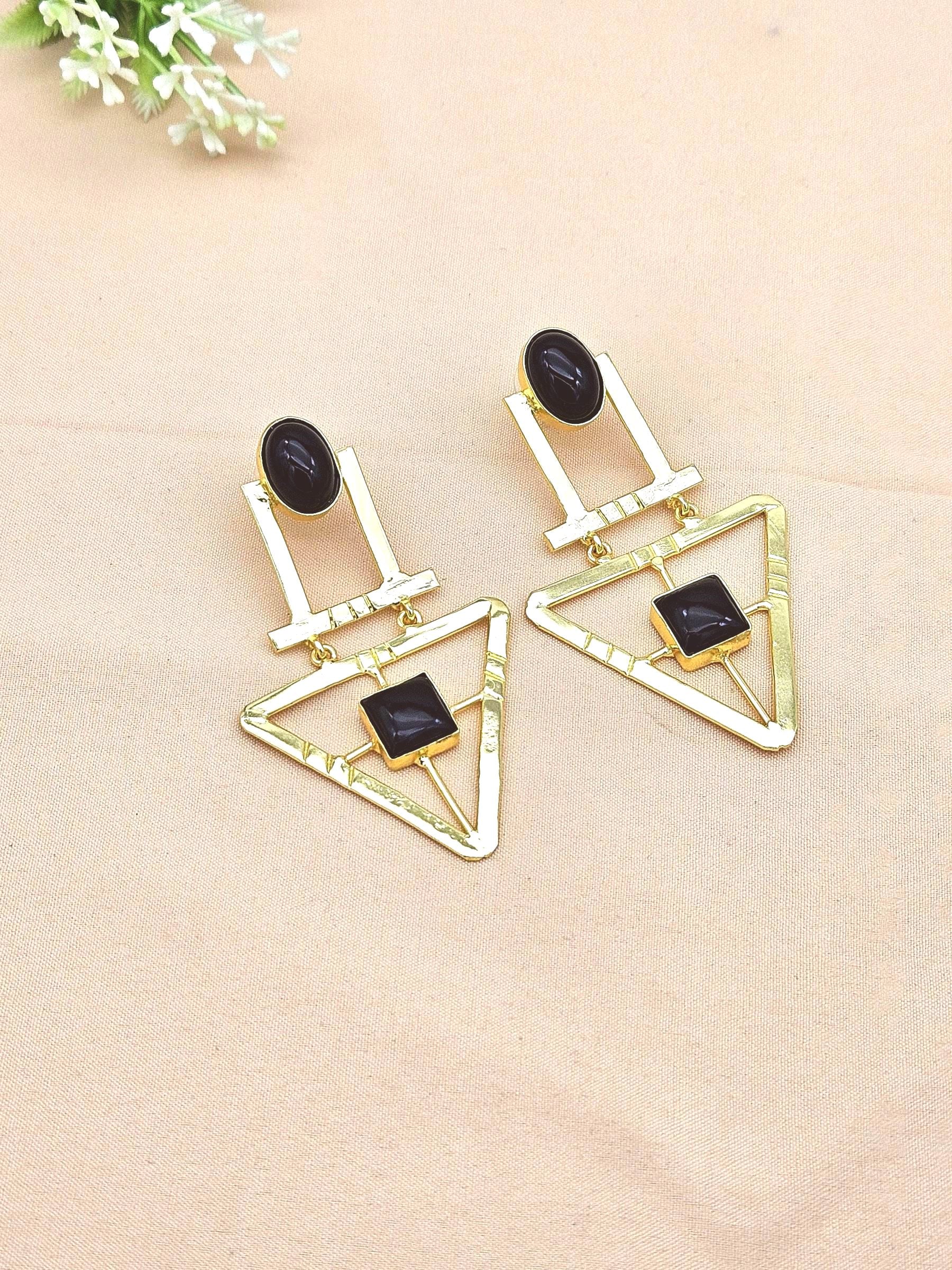 Charming Gold Plated Semi Precious Gemstone Awesome Designer Dangle Drop Earrings