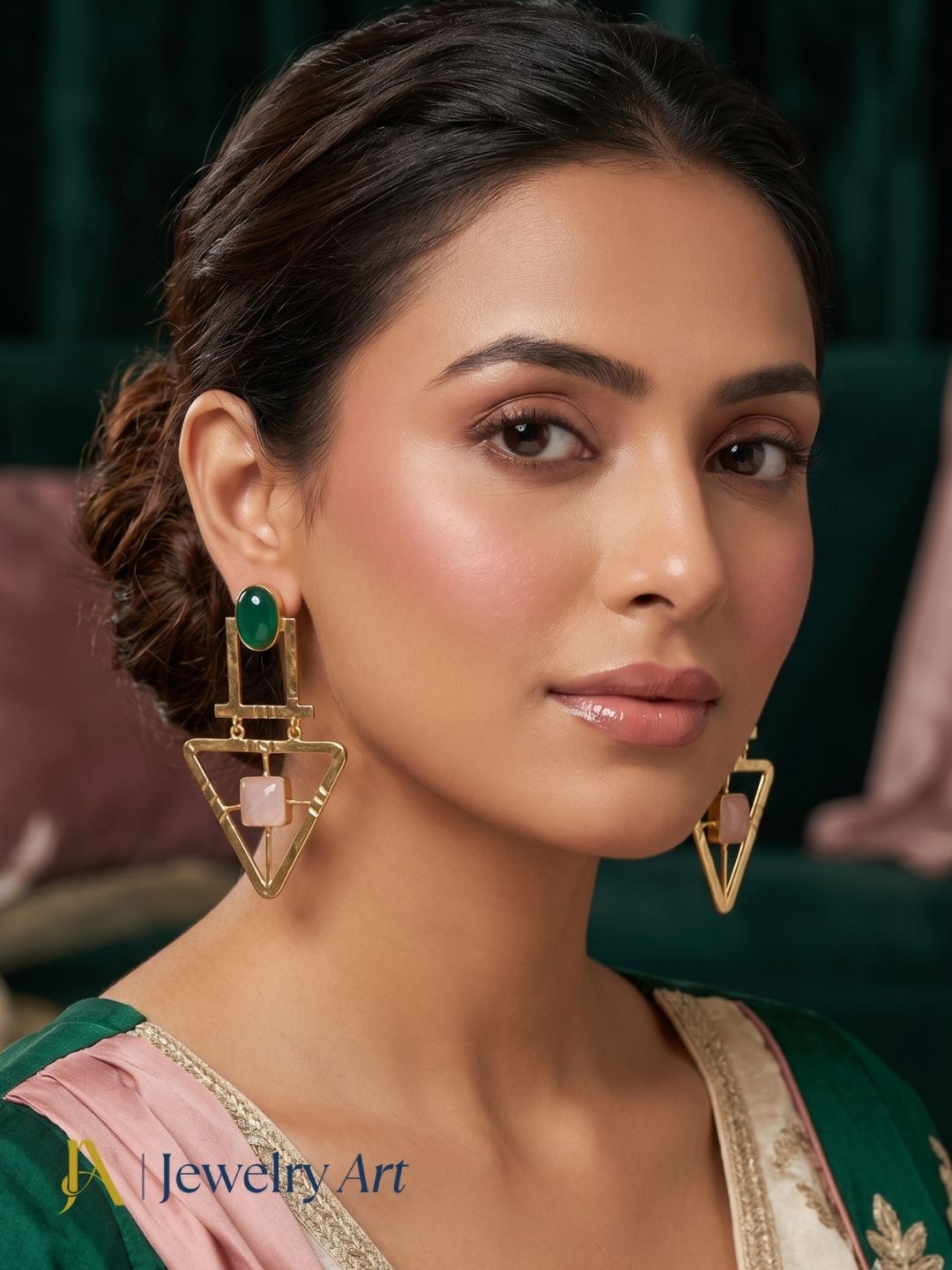 Charming Gold Plated Semi Precious Gemstone Awesome Designer Dangle Drop Earrings