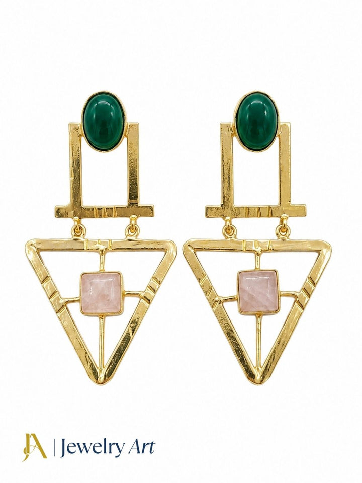 Charming Gold Plated Semi Precious Gemstone Awesome Designer Dangle Drop Earrings