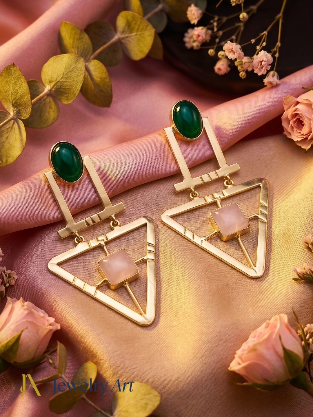 Charming Gold Plated Semi Precious Gemstone Awesome Designer Dangle Drop Earrings